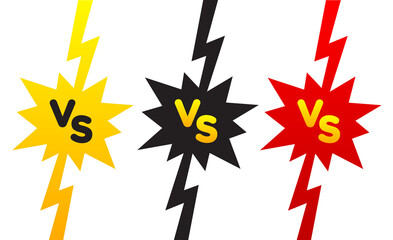 VS letters. Versus sign. Fight competition. Battle vs match. Game match. VS isolated. Comics style design with lightning. Vector illustration. Logo template. Competition symbol. Rivalry symbol. Battle