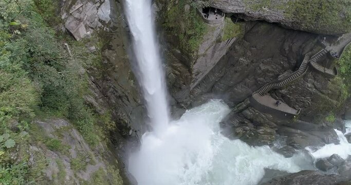 Banos, Ecuador-20180925-Drone Pivot Bottom to Top of Pailon del Diablo Devil's Cauldron