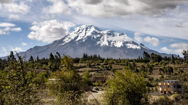 Chimborazo Volcano Time Lapse With Clouds Flying Past On Sunny Day