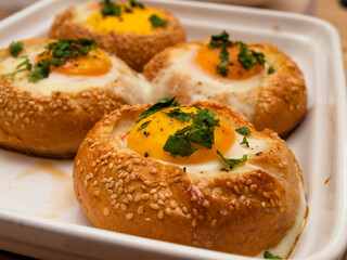 Eggs baked in a bun