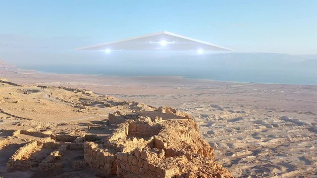 Large Triangle alien ufo over sea and desert mountains-Aerial
Drone view over Masada close to dead sea in Israel, Live footage with visual effect elements,4K
