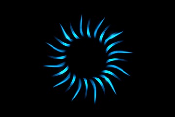 Abstract flower with blue leaves arranged in round shape isolated on black background