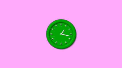 New green color 3d wall clock isolated on pink light background,wall clock