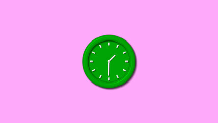 New green color 3d wall clock isolated on pink light background,wall clock