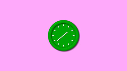 New green color 3d wall clock isolated on pink light background,wall clock