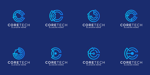 A collection of letter C technology logo designs in abstract modern minimalist flat for business