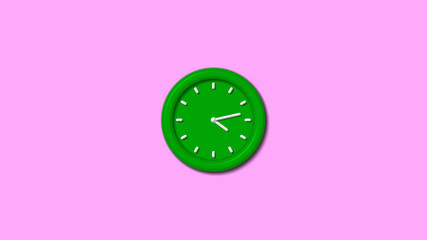 New green color 3d wall clock isolated on pink light background,3d wall clock