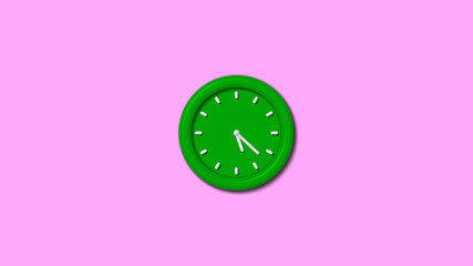 New green color 3d wall clock isolated on pink light background,3d wall clock