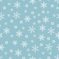 Christmas winter white snowflake seamless pattern on blue