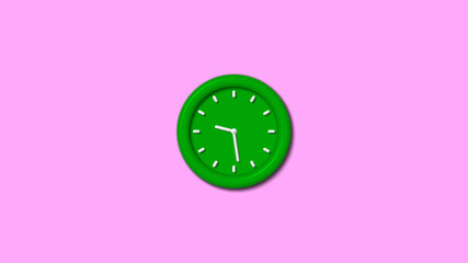 Green color 3d wall clock isolated on pink light background,wall clock
