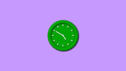 New green color 3d wall clock isolated on purple background,3d wall clock