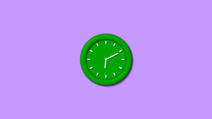 Amazing green color 3d wall clock isolated on purple background,wall clock