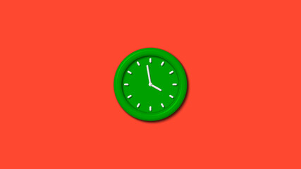 Amazing green color 3d wall clock isolated on red background,3d wall clock