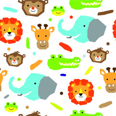 seamless pattern cute animal head with colorful ornament
