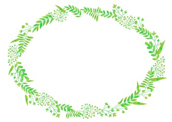 植物　枝　葉っぱ　フレーム　グリーン　水彩風