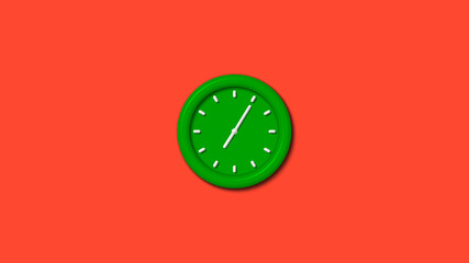 New green color 3d wall clock isolated on red background,clock icon,3d wall clock