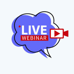 Live Webinar Button, icon, emblem label gradient Vector illustration flat linear badge and banner, scroll, sticker, ribbon, embem, poster.