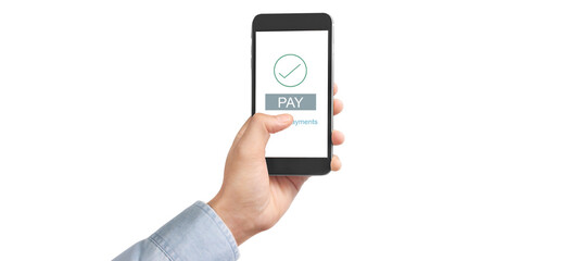 Hand holding smartphone device  touching screen