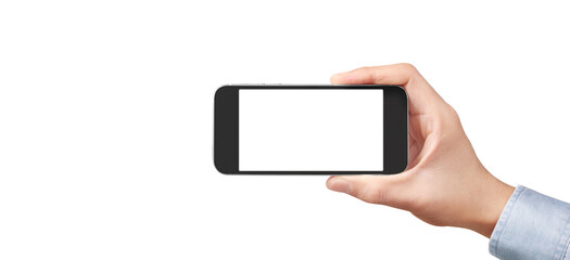 Hand holding smartphone device  touching screen