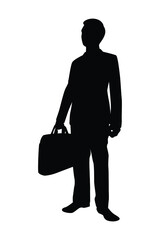 Business man with briefcase silhouette vector, person isolated in black and white. - obrazy, fototapety, plakaty