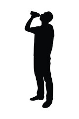 Man drink water silhouette vector