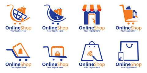 Fototapeta premium Set of Online Shop Logo designs Template. Illustration vector graphic. Perfect for Ecommerce,sale, store web element. Company emblem.