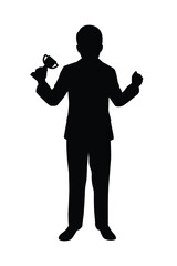 Business man with trophy silhouette vector