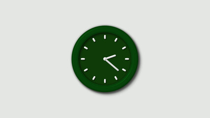 New green dark 3d wall clock isolated on white background