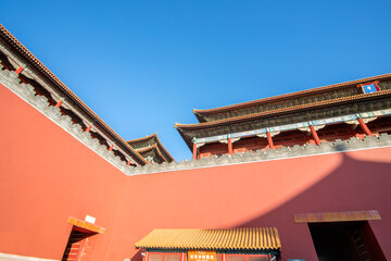 Obraz premium Partial Architecture of Meridian Gate Tower of Forbidden City, Beijing