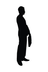 Business man with briefcase silhouette vector, person isolated in black and white.