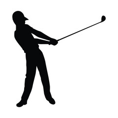Golf player silhouette vector, person isolated in black and white.