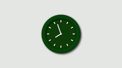 12 hours 3d wall clock on white background,Green dark 3d wall clock isolated