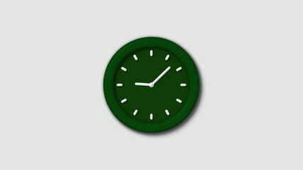 12 hours 3d wall clock on white background,Green dark 3d wall clock isolated