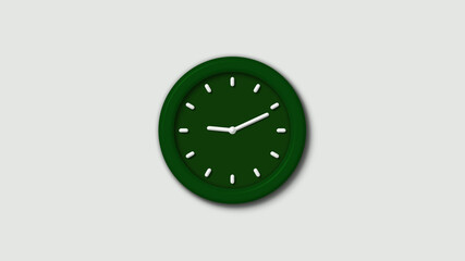 12 hours 3d wall clock on white background,Green dark 3d wall clock isolated
