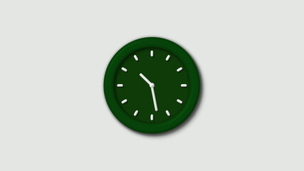 12 hours 3d wall clock on white background,Green dark 3d wall clock isolated