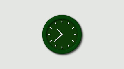 12 hours 3d wall clock on white background,Green dark 3d wall clock isolated