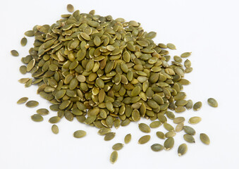 pumpkin seeds on white background.