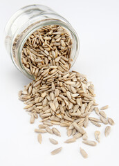 sunflower seeds on white background.