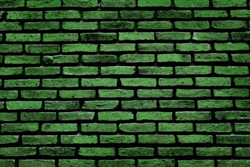 Horizontal aged green dark brick wall textured