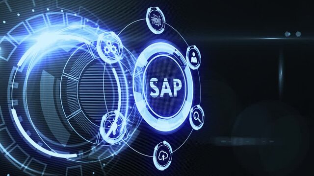 SAP System Software Automation concept on virtual screen data center. Business, modern technology, internet and networking concept.