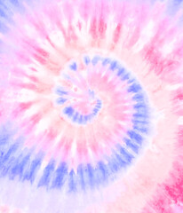 Spiral Tie Dye Pattern. Hippie TieDye Wallpaper Background. Swirl Tie-dye in pink, blue and peach. Boho. - 381540496