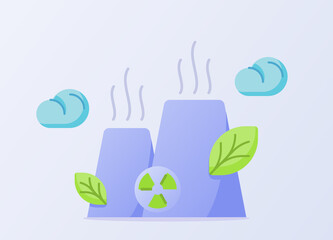green nuclear reactor concept with leaf and cloud smoke with clean concept background icon style