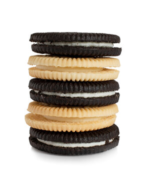 sandwich cookies isolated with cream on white background
