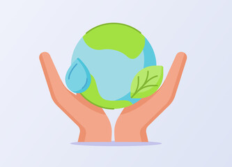 ave the earth concept hand hold water droplet leaf earth white isolated background with flat style