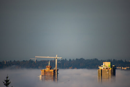 A picture of new building on a misty morning.   Vancouver BC Canada
