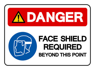 Danger Face Shield Required Beyond This Point Symbol Sign,Vector Illustration, Isolated On White Background Label. EPS10