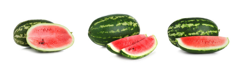 Set of fresh watermelons on white background. Banner design