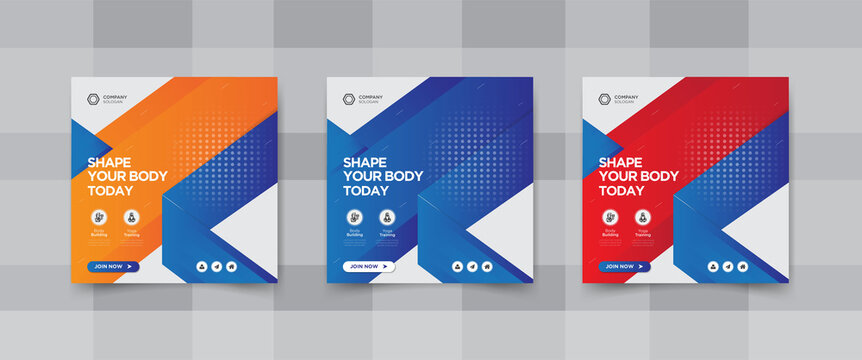 Shape your body today fitness square social media banner design  