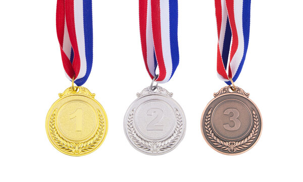 Gold, silver and bronze medal isolated on white background