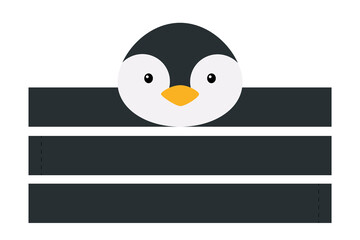 Printable penguin paper hat. Party crown die cut template for birthday, christmas, baby shower. Fun accessory for entertainment. Paper crown mock up isolated on white background. Print, cut and glue.